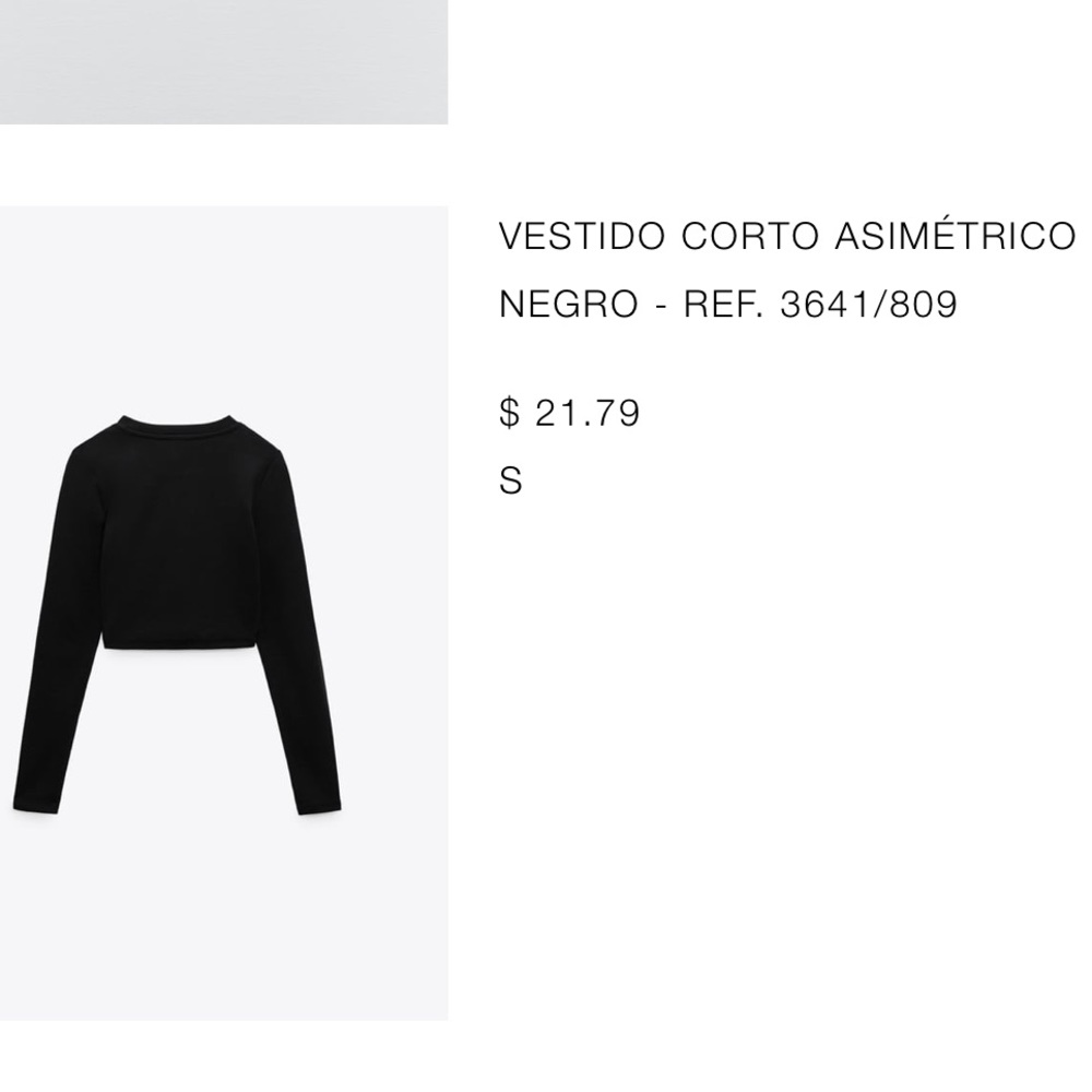 Zara Black Long Sleeve Crop Top